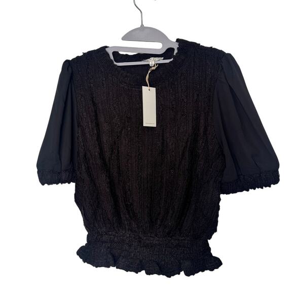 Moon River Womens Black Puff Sleeve Top Size Small Smocked Waiist NEW - Picture 1 of 5